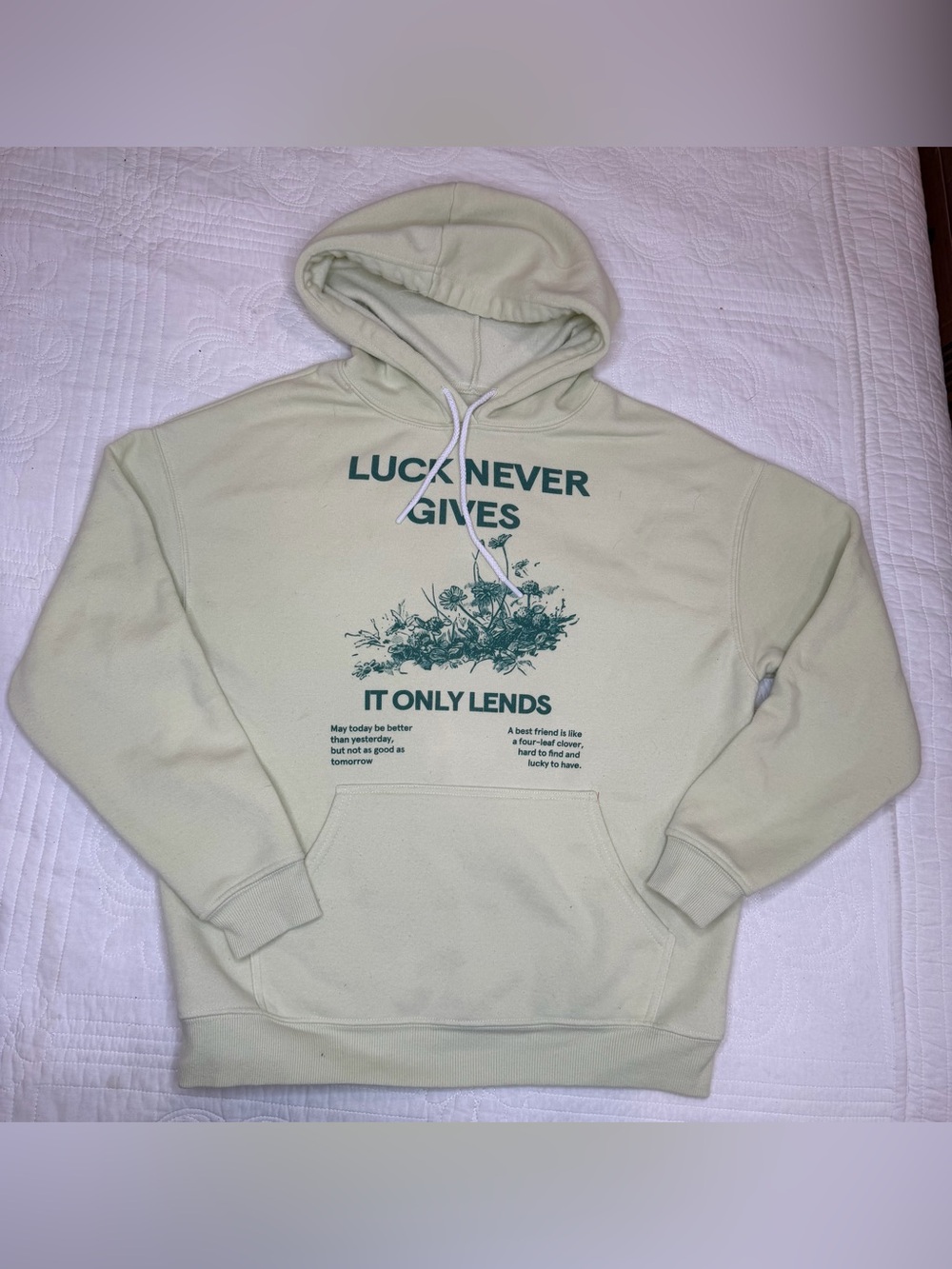Grayson Threads Womens XS Luck Never Gives Soft Hoodie Mint Green Relaxed Fit